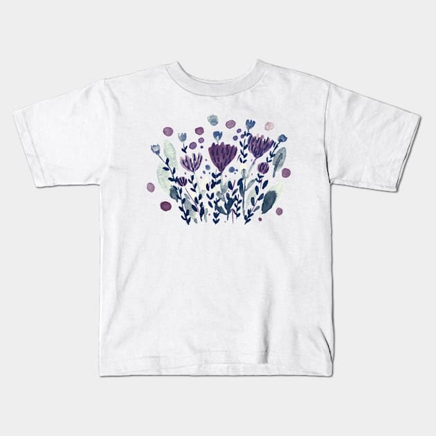 Watercolor whimsical flowers - purple and willow Kids T-Shirt by wackapacka